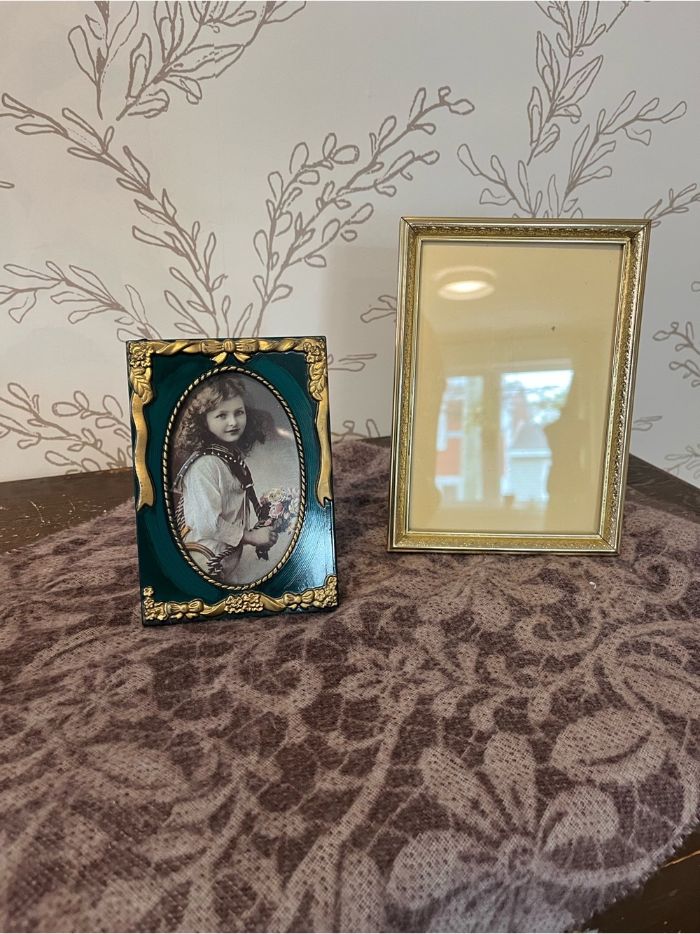 Set of Two Vintage Ornate Teal, Gold and Brass Metal Photo Frames